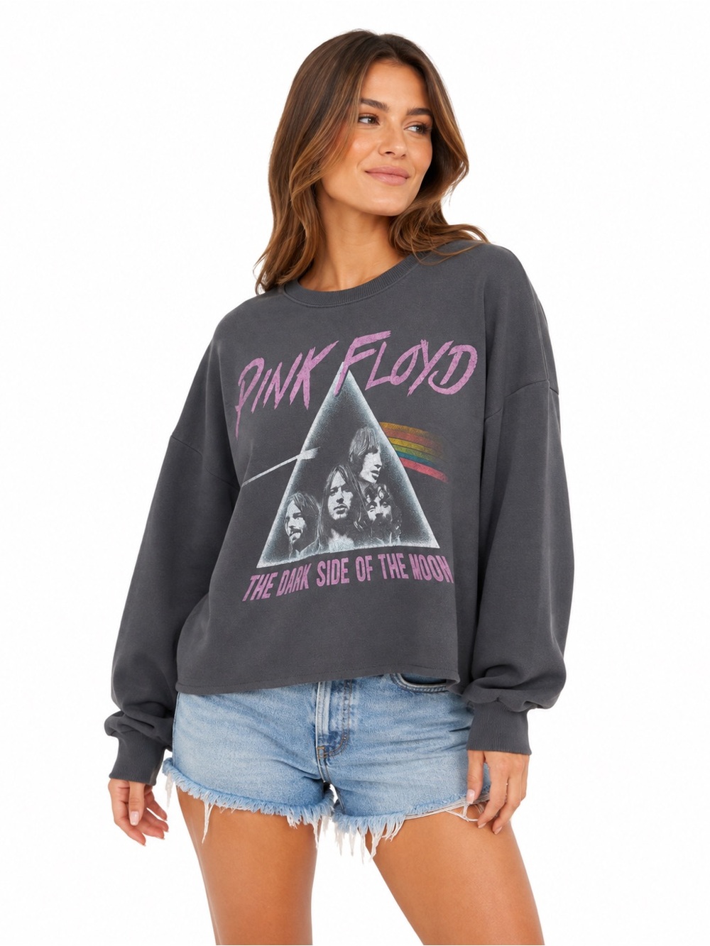 Pink Floyd Dark Side of the Moon Cropped Sweatshirt XXL Gray Graphic Pullover